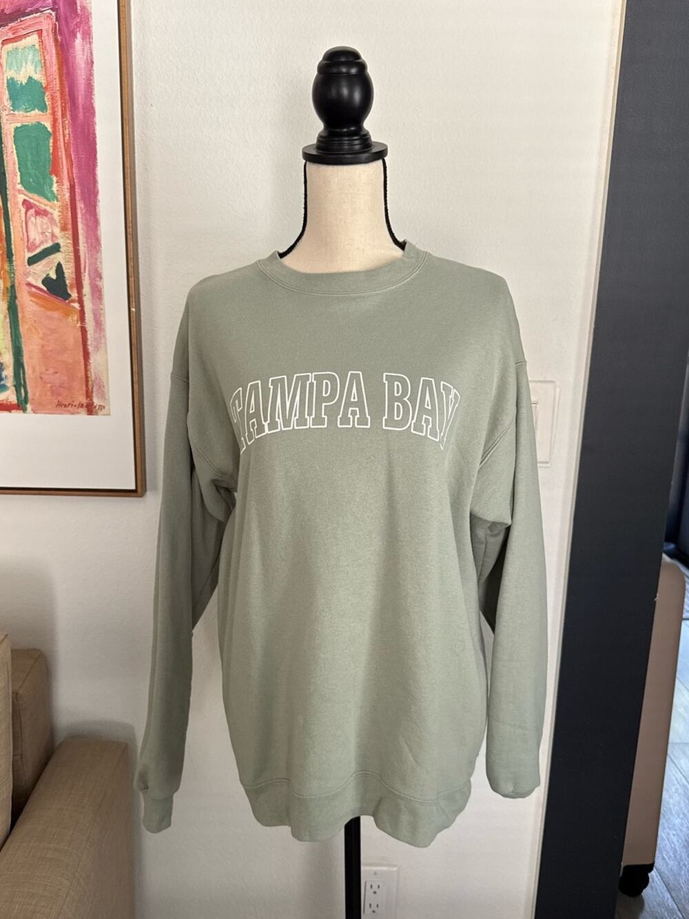 Tampa Bay Florida Sweatshirt Womens M Teal Graphic Crewneck Souvenir Pullover